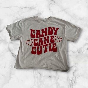 Candy Cane Cutie T-Shirt - pale pink shirt with Red print. Smile medium roomy